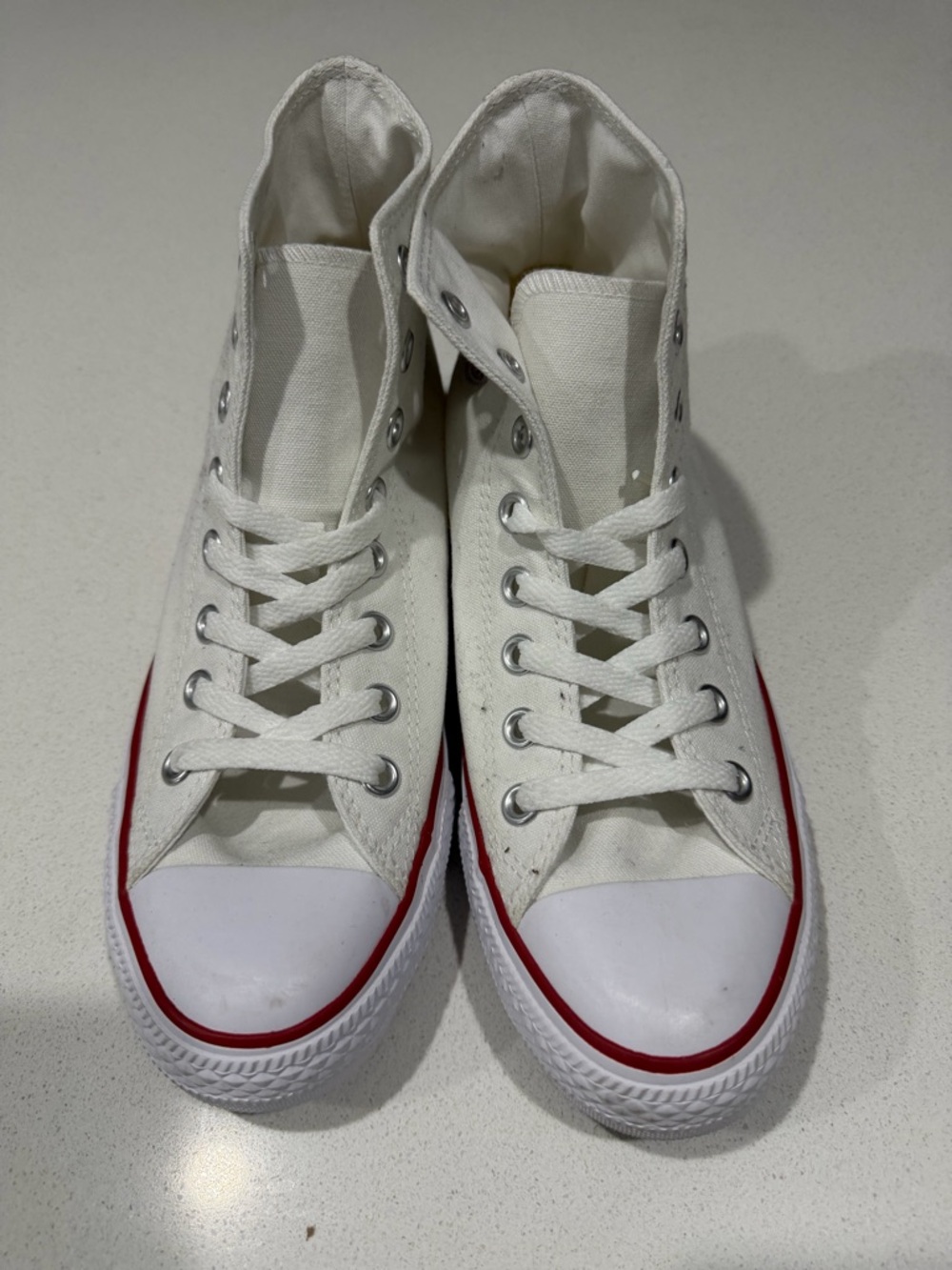 Converse White High-Top Canvas Sneakers with Red Trim